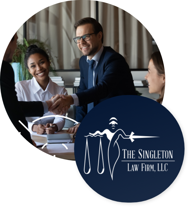 Lawyer shaking hands, The Singleton Law Firm logo